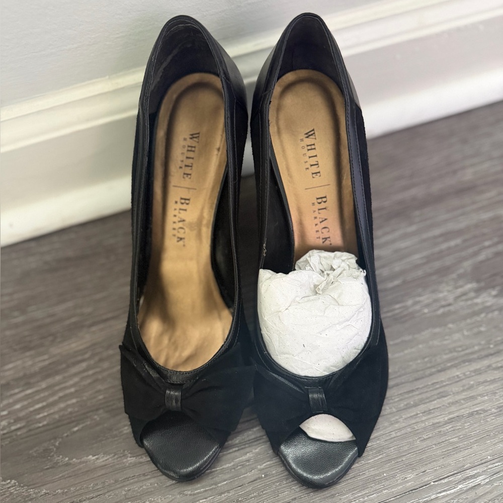 White House Black Market Black Peep Toe wedge
